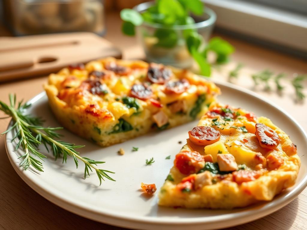 Omelete de forno com frango e legumes